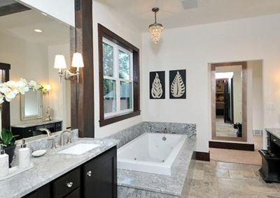 bathroom remodel exposed beam stone